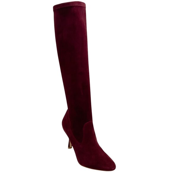 Manolo Blahnik Dark Red Suede Pamfilo 90 Boots - Picture 1 of 12